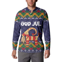 Scandinavian Yule Goat Christmas Button Sweatshirt with Scandinavian Folk Pattern Style - Wonder Print Shop