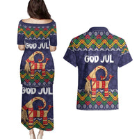 Scandinavian Yule Goat Christmas Couples Matching Puletasi and Hawaiian Shirt with Scandinavian Folk Pattern Style - Wonder Print Shop
