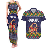 Scandinavian Yule Goat Christmas Couples Matching Tank Maxi Dress and Hawaiian Shirt with Scandinavian Folk Pattern Style - Wonder Print Shop