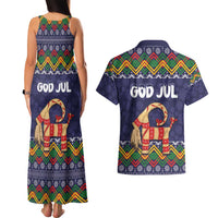 Scandinavian Yule Goat Christmas Couples Matching Tank Maxi Dress and Hawaiian Shirt with Scandinavian Folk Pattern Style - Wonder Print Shop