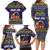 Scandinavian Yule Goat Christmas Family Matching Long Sleeve Bodycon Dress and Hawaiian Shirt with Scandinavian Folk Pattern Style - Wonder Print Shop
