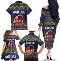 Scandinavian Yule Goat Christmas Family Matching Off The Shoulder Long Sleeve Dress and Hawaiian Shirt with Scandinavian Folk Pattern Style - Wonder Print Shop