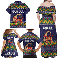 Scandinavian Yule Goat Christmas Family Matching Off Shoulder Maxi Dress and Hawaiian Shirt with Scandinavian Folk Pattern Style - Wonder Print Shop