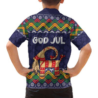 Scandinavian Yule Goat Christmas Family Matching Off Shoulder Short Dress and Hawaiian Shirt with Scandinavian Folk Pattern Style - Wonder Print Shop