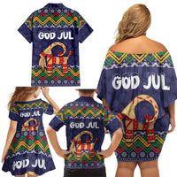 Scandinavian Yule Goat Christmas Family Matching Off Shoulder Short Dress and Hawaiian Shirt with Scandinavian Folk Pattern Style - Wonder Print Shop