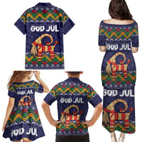 Scandinavian Yule Goat Christmas Family Matching Puletasi and Hawaiian Shirt with Scandinavian Folk Pattern Style - Wonder Print Shop