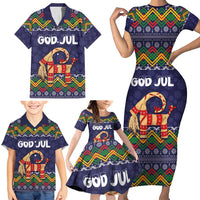 Scandinavian Yule Goat Christmas Family Matching Short Sleeve Bodycon Dress and Hawaiian Shirt with Scandinavian Folk Pattern Style - Wonder Print Shop