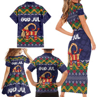 Scandinavian Yule Goat Christmas Family Matching Short Sleeve Bodycon Dress and Hawaiian Shirt with Scandinavian Folk Pattern Style - Wonder Print Shop