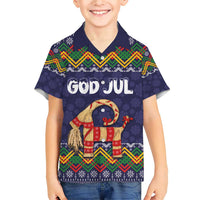 Scandinavian Yule Goat Christmas Family Matching Short Sleeve Bodycon Dress and Hawaiian Shirt with Scandinavian Folk Pattern Style - Wonder Print Shop