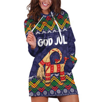 Scandinavian Yule Goat Christmas Hoodie Dress with Scandinavian Folk Pattern Style - Wonder Print Shop