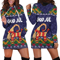Scandinavian Yule Goat Christmas Hoodie Dress with Scandinavian Folk Pattern Style - Wonder Print Shop