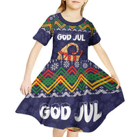 Scandinavian Yule Goat Christmas Kid Short Sleeve Dress with Scandinavian Folk Pattern Style - Wonder Print Shop