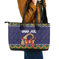 Scandinavian Yule Goat Christmas Leather Tote Bag with Scandinavian Folk Pattern Style - Wonder Print Shop