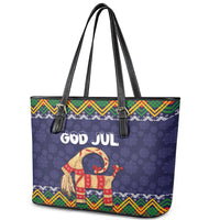 Scandinavian Yule Goat Christmas Leather Tote Bag with Scandinavian Folk Pattern Style - Wonder Print Shop