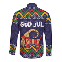 Scandinavian Yule Goat Christmas Long Sleeve Button Shirt with Scandinavian Folk Pattern Style - Wonder Print Shop