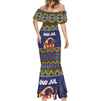 Scandinavian Yule Goat Christmas Mermaid Dress with Scandinavian Folk Pattern Style - Wonder Print Shop