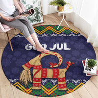 Scandinavian Yule Goat Christmas Round Carpet with Scandinavian Folk Pattern Style
