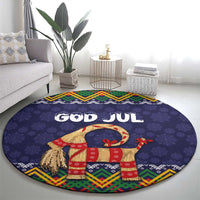 Scandinavian Yule Goat Christmas Round Carpet with Scandinavian Folk Pattern Style