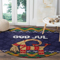 Scandinavian Yule Goat Christmas Round Carpet with Scandinavian Folk Pattern Style