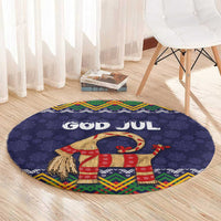 Scandinavian Yule Goat Christmas Round Carpet with Scandinavian Folk Pattern Style