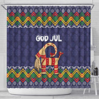 Scandinavian Yule Goat Christmas Shower Curtain with Scandinavian Folk Pattern Style