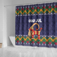 Scandinavian Yule Goat Christmas Shower Curtain with Scandinavian Folk Pattern Style