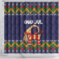 Scandinavian Yule Goat Christmas Shower Curtain with Scandinavian Folk Pattern Style