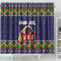 Scandinavian Yule Goat Christmas Shower Curtain with Scandinavian Folk Pattern Style