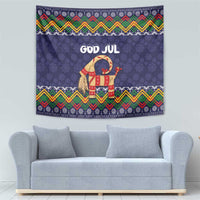 Scandinavian Yule Goat Christmas Tapestry with Scandinavian Folk Pattern Style - Wonder Print Shop