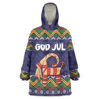 Scandinavian Yule Goat Christmas Wearable Blanket Hoodie with Scandinavian Folk Pattern Style - Wonder Print Shop