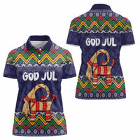 Scandinavian Yule Goat Christmas Women Polo Shirt with Scandinavian Folk Pattern Style - Wonder Print Shop
