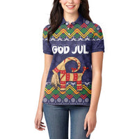 Scandinavian Yule Goat Christmas Women Polo Shirt with Scandinavian Folk Pattern Style - Wonder Print Shop