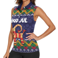 Scandinavian Yule Goat Christmas Women Sleeveless Polo Shirt with Scandinavian Folk Pattern Style - Wonder Print Shop