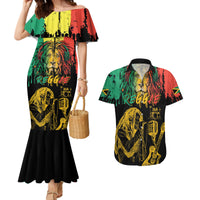 International Reggae Day Couples Matching Mermaid Dress and Hawaiian Shirt Rastafarian Lion and B-Marley Passion - Wonder Print Shop