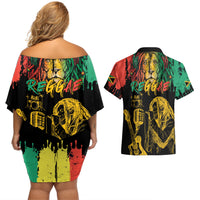 International Reggae Day Couples Matching Off Shoulder Short Dress and Hawaiian Shirt Rastafarian Lion and B-Marley Passion - Wonder Print Shop