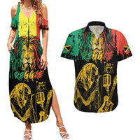 International Reggae Day Couples Matching Summer Maxi Dress and Hawaiian Shirt Rastafarian Lion and B-Marley Passion - Wonder Print Shop