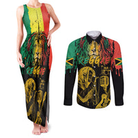 International Reggae Day Couples Matching Tank Maxi Dress and Long Sleeve Button Shirt Rastafarian Lion and B-Marley Passion - Wonder Print Shop
