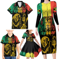 International Reggae Day Family Matching Long Sleeve Bodycon Dress and Hawaiian Shirt Rastafarian Lion and B-Marley Passion - Wonder Print Shop