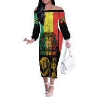 International Reggae Day Family Matching Off The Shoulder Long Sleeve Dress and Hawaiian Shirt Rastafarian Lion and B-Marley Passion - Wonder Print Shop