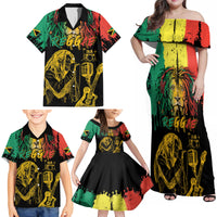 International Reggae Day Family Matching Off Shoulder Maxi Dress and Hawaiian Shirt Rastafarian Lion and B-Marley Passion - Wonder Print Shop