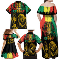 International Reggae Day Family Matching Off Shoulder Maxi Dress and Hawaiian Shirt Rastafarian Lion and B-Marley Passion - Wonder Print Shop