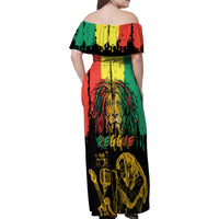 International Reggae Day Family Matching Off Shoulder Maxi Dress and Hawaiian Shirt Rastafarian Lion and B-Marley Passion - Wonder Print Shop
