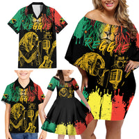 International Reggae Day Family Matching Off Shoulder Short Dress and Hawaiian Shirt Rastafarian Lion and B-Marley Passion - Wonder Print Shop