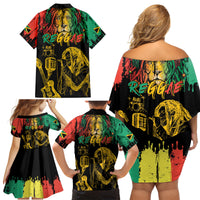 International Reggae Day Family Matching Off Shoulder Short Dress and Hawaiian Shirt Rastafarian Lion and B-Marley Passion - Wonder Print Shop