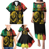 International Reggae Day Family Matching Puletasi and Hawaiian Shirt Rastafarian Lion and B-Marley Passion - Wonder Print Shop