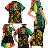 International Reggae Day Family Matching Short Sleeve Bodycon Dress and Hawaiian Shirt Rastafarian Lion and B-Marley Passion - Wonder Print Shop