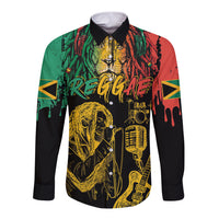 International Reggae Day Long Sleeve Button Shirt Rastafarian Lion and B-Marley Passion - Wonder Print Shop