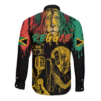International Reggae Day Long Sleeve Button Shirt Rastafarian Lion and B-Marley Passion - Wonder Print Shop