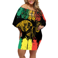International Reggae Day Off Shoulder Short Dress Rastafarian Lion and B-Marley Passion - Wonder Print Shop