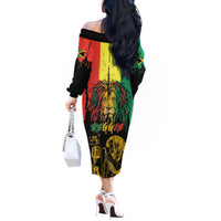 International Reggae Day Off The Shoulder Long Sleeve Dress Rastafarian Lion and B-Marley Passion - Wonder Print Shop